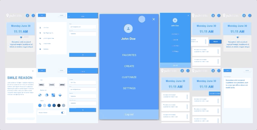 Wireframes done in Adobe XD